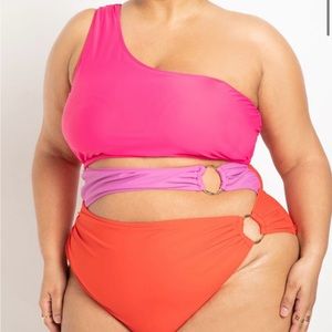 Gabi Fresh Swim x ELOQUII One Shoulder Swimsuit with Ring Detail